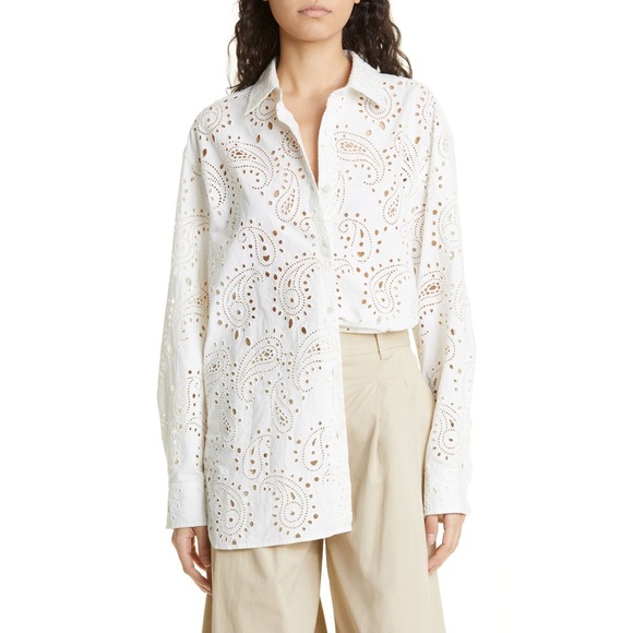 Nili Lotan Tops - Nili Lotan White Eyelet Button-Down Shirt